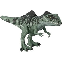 JURASSIC WORLD Strike 'N Roar Giganotosaurus dinozaura figūra, 54 cm garš, kožs, kustīgs, rēkt, filmas detaļas, paplašinātā realitāte ar faktiem, bērniem no 4 gadiem, GYC94