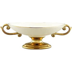 fanquare White Porcelain Bowl on Base with Gold Rim, Dinner Service, Ideal as Dessert Plates, Cereal Bowls