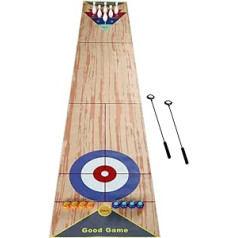 DeeDuud Shuffleboard 360 x 57 cm, kērlinga galda spēles ar 2 67 cm putteriem, 8 shuffleboards, 6 boulinga pudeles un 1 trases paklājiņš ģimenes vakariem, dzimšanas dienām un spēļu datumiem