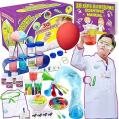 UNGLINGA Children's Science Experiment Kits, 30 School Laboratory Experiments with Laboratory Coat, Scientist Toy Gifts for Boys, Girls, Ages 5 - 11 Years, Dress-Up and Role Play