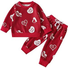 Boho Baby Romper Heart Letter Bikses Zēnu Cepure Zīdaiņu Apģērbu Rakstu Topi + Tērpi Valentīndienas komplekts Zēnu tērpi un komplekts (balts, 6-12 mēneši)