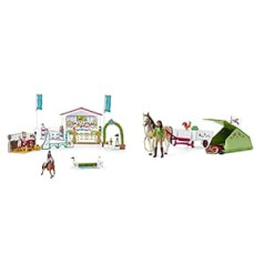 SCHLEICH 42440 rotaļu komplekts — draudzības turnīrs (zirgu klubs), sajaukums un 42533 spēļu komplekts — zirgu kluba Sarahs kempinga ceļojums (zirgu klubs), sajaukums