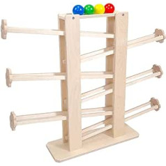 Hess – žaislas Medinis žaislas 31129 – medinis marmurinis bėgimas – gali būti išardomas su 4 kamuoliukais, rankų darbo, skirtas mažiems vaikams nuo 18 mėnesių, apytiksl. 57,5 cm aukščio, pramogoms vaikų kambaryje ir darželyje