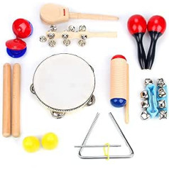 Boxiki Kids Musical Instruments Set of 16 Rhythm and Musical Toys for Toddlers 1 to 3 Years Old Includes Chimes, Shakers, Tambourine, Wrist Bells & Maracas for Kids