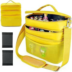 3-Layer Toy Bag Transport Lots of Space for Figures Hearing Figures Tonie Foil Charger Headphones Charger Tigercard Bag for Tigerbox Tonie Toniebox Starter Set (Yellow, Leather)