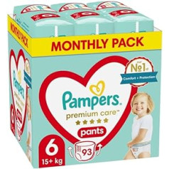 Pampers Premium Care autiņbiksītes, 6. izmērs, 93. iepakojums, 15 kg+, vislabākā aizsardzība un komforts no Pampers Easy Fit autiņos