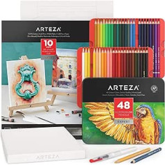 Arteza akvarelės rinkinys iš 48 akvarelinių pieštukų, akvarelinių pieštukų rinkinys ir sulankstomas drobės blokas, tapybos rinkinys suaugusiems, meno reikmenys vaikams, profesionalams ir pomėgiams tapytojams