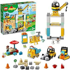 „Lego 10933 Duplo“ didelė statybvietė su šviesa ir garsu – žaislinės transporto priemonės su šviesa ir garsu bei „Push and Go“ varikliu 2–5 metų vaikams