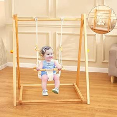 FUNLIO Wooden Baby Swing Set for Toddlers from 6-36 Months, Foldable Swing with High-Quality Pine & Velcro Fastening, Children's Swing for Indoor/Outdoor Use with 4 Sandbags & Extension Straps