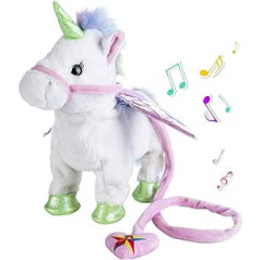 Abester Electric Walking Unicorn Plush Toy Plush Toy Lead Magic Songs Pony for Kids Girls Boys Kids Pets (White)