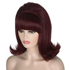 60s Flick-Up Wig | FVCENT 70s Retro Beehive Style Vintage Look Flicked Beehive Bob in 50s Style Wig Costume Women's Wig with Fringe (Burgundy)