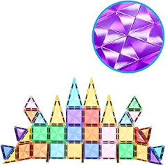 PicassoTiles 40 daļīgs magnētiskais celtniecības bloks Mini Diamond Series ceļojuma izmēra magnētiskais komplekts ceļošanai STEM ādas komplekts, izglītojošs rotaļu komplekts bērniem smadzeņu attīstības sakraušanas bloki