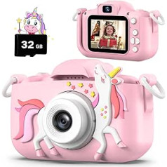Vienradzis bērnu kamera, Ziemassvētku dzimšanas dienas dāvanas meitenēm, zēniem vecumā no 3 līdz 12 gadiem, 1080P HD pašbildes digitālā kamera, jauka, maza meitene, zēnu dāvanas rotaļlieta 3 4 5 6 7 8 gadiem