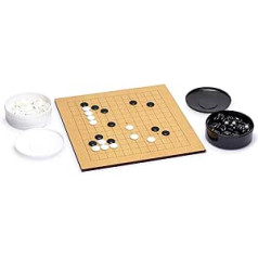 Yellow Mountain Imports Beech Wood Veneer 1 cm Etched Reversible 9 x 9/13 x 13 Go Game Board Set for Beginners with Single-Sided Convex Melamine Stones - Classic Strategy Board Game (Baduk/Weiqi)