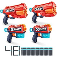 X-Shot Excel Double Kickback Blaster, Double Reflex 6 Foam Dart Blaster Combo Value Pack (48 šautriņas, 3 kannas)