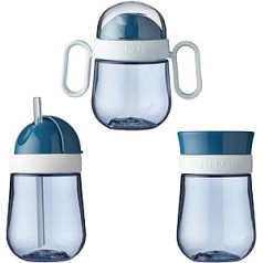 Mepal - Mio mācību krūzes komplekts no 3 - Pretpilēšanas roktura krūzes 200 ml - 360° Dzeršanas krūze 300 ml - Salmu krūze 300 ml - Mācību krūze bērniem no 6 mēnešu vecuma - Necaurlaidīgs - Deep Blue