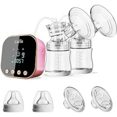 Lulia Electric Double Breast Pump, Portable Strong Suction Painless Breastfeeding Pump, 4 Modes and 9 Levels, Milk, Ultra Quiet, Rechargeable for Travel and Home, Backflow Protection, BPA Free