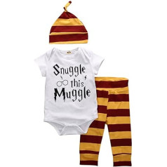 Symphonyw Baby Boys Girls Snuggle This Muggle Bodijs un svītrainām biksēm ar cepuri