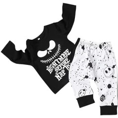 DaceStar 2 pieces Baby Pidžamas komplekts Toddler Zēni Zēni Meitenes Drēbes Murgs pirms Miega laika Garām piedurknēm T-kreklu Topi + Galvaskausa Bikses Ziemassvētku Apģērba Komplekts Melns