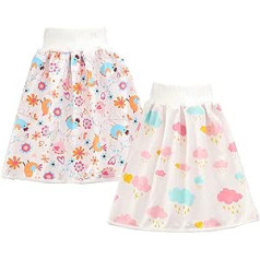 Happy Cherry Pack of 1/2 Nappy Skirt Shorts for Children, Washable Cotton Baby Nappy Trousers, Training Trousers, Sleepy Nappy Shorts, Elastic Waist, Waterproof Learning Trousers, Bird/Cloud (Button)