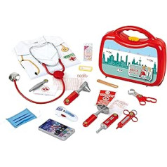 Klein Theo 4340 Deluxe Doctor's Case, Includes Doctor Costume with Hood and Mouth Guard, Metal Stethoscope, Smartphone with Sound, Heart Rate Monitor and Numerous Accessories, Toy for Children from 3