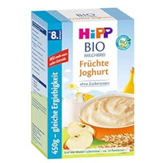 Hipp bioloģiskās piena putras augļu jogurta iepakojums pa 4 (4 x 450 g)