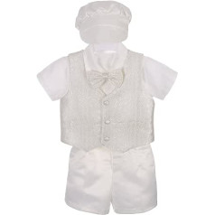 Lito Angels Baby Boys 4 dalių kostiumo rinkinys su krikšto kepure, Krikšto rūbai, Krikšto kostiumas, trumpomis rankovėmis, balta/dramblio kaulo spalva
