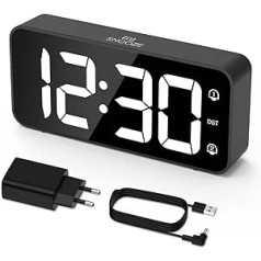 Latec LED Digital Alarm Clock with 2 Alarms, Snooze, Digital Clock with USB Charging Port, 0-100% Brightness Dimmer, 90-120dB Volume, 8 Ringtones, 12/24H, Mains Powered