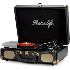 Retrolife Vinila atskaņotājs ar 3 ātrumu 33/45/78 apgr./min korpusa stila Bluetooth pārnēsājams ierakstu atskaņotājs ar integrētiem skaļruņiem RCA Line Out Aux-In austiņu ligzda