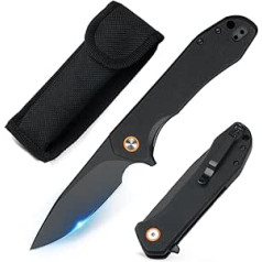 SUNEMY Folding Knife Pocket Knife with Sharp D2 Steel, Comfortable Stonewashed G10 Handle EDC Knife with Clip, Outdoor Knife for Fishing, Trekking