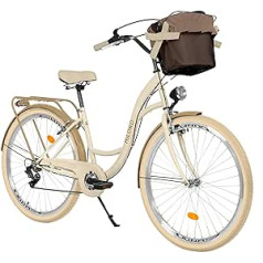 Comfort Bicycle City Bike Retro sieviešu divritenis holandiešu velosipēds, 26 collas, krēmkrāsas brūns, 7 pakāpju Shimano, bēšs