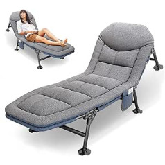 T-ZBDZ Carp Lounger XXL saliekams klāja krēsls, kempinga gulta, karpu guļamkrēsls, kempinga gulta, 6 kāju krēsls, sauļošanās krēsls ar matraci, kempinga zviļņi, dārza zviļņi ceļojumiem, pludmale, dārzs, iekšpagalms, kempings