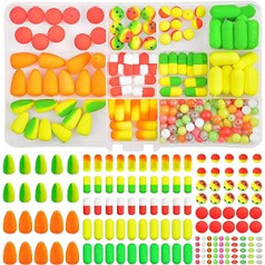 OROOTL Fishing Leader Foam Float Set - 300 Pieces Foam Floats with Coloured Fishing Beads for Trout Catfish Zander Salmon