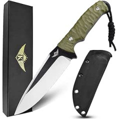 KOMWERO Hunting Knife Fixed Blade with Kydex Sheath, Sharp Survival Knife Outdoor with D2 Steel, G10 Handle - Full Tang Camping Knife for Hunter Hiking Bushcraft Fishing