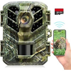 Coolifepro WiFi Photo Trap, Mini 24MP 1080P Hunting Camera with IR Night Vision, Waterproof IP66, Photo Trap with 32GB SD Card for Wildlife Monitoring