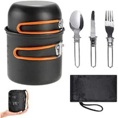 WISMURHI Camping Cookware Set with Foldable Spoon/Fork/Knife for 1-2 People - Portable Campfire Stainless Steel Cooking Equipment Travel Cooking Equipment (Orange)