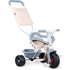 Smoby — Be Fun Comfort Tricycle Blue — transportlīdzeklis bērniem no 10 mēnešiem — aug kopā ar jūsu bērnu — stumšanas stienis ar iepirkumu maisiņu