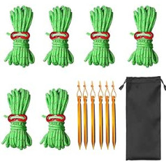 Homo Trends 1 Set Guy Ropes, 6 Pieces 4 mm Reflective String Guy Line Tent Guy Line and 6 Pieces Camping Tent Pegs Heavy Duty for Aluminium Adjuster Outdoor Camping Hiking Awning Tent