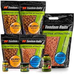 Tandem Baits Set of 8 Weekend Carp Box Sweet Mix | Sagatavota kukurūza | Euro Boilies 18 mm 22 mm | Granulu karpu XL 8 mm | Perfection Hookers 18 mm | Mini Pop Up 12 mm | Piesaista aktivators