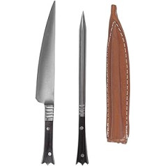 Battle-Merchant 3-Piece Medieval Cutlery Set Stainless Steel Approx. 14 cm with Leather Case Knife Fork Medieval Viking Various Handles Horn Handle