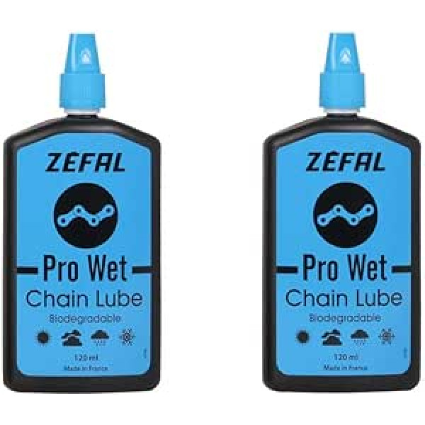 ZEFAL Pack Pro Wet Lube 120 ml - Divas pudeles Premium Ceramic Lubricant Bioloģiski noārdāma velosipēda ķēde - Ķēdes eļļa Ļoti ilgs glabāšanas laiks - 2 x 120 ml pudelītes