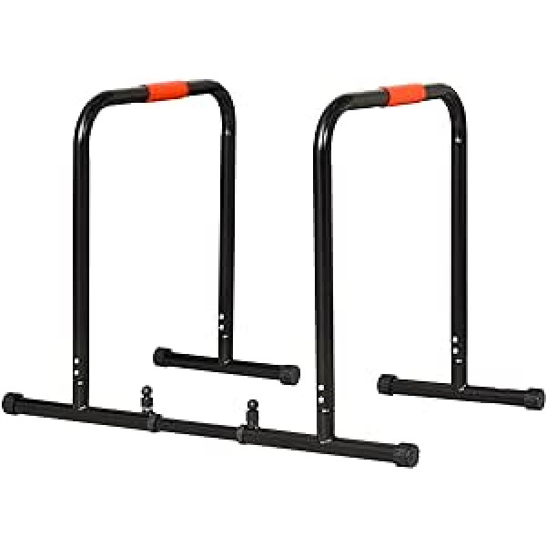 HOMCOM Dip Bar Fitness Parallettes Push Up Dip Station Regulējama Fitness Daudzfunkcionāls Tērauds Melns 94/102 x 62 x 73 cm