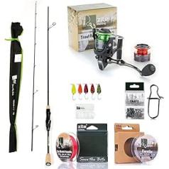 Zite Fishing Ultra Light Set | 210 cm Foreles karotes makšķere | Foreles spole 1000 3+1BB | 30 gab. Makšķerēšanas šarnīrsavienojumi #000 | 0,06 mm trīskārša pīta līnija, kas izgatavota no 100% PE šķiedrām | 5 neona foreļu mirgotāji