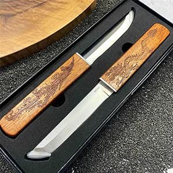 Pocket Knife 25 x 2.6 cm Small Kitchen Knife with Wooden Handle, 2 Pieces Fruit Knife, Paring Knife, Vegetable Knife, Table Knife, Outdoor Portable Knife for Camping, Hunting, Fishing, Rescue Knife