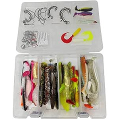 SANDAFISHING XXL Predator Fish Bait Box Rubber Fish Set – 6 cm 7 cm 9 cm 10 cm 14 cm Pike Zander Bass Cod Rubber Bait Fishing Accessories Jig Head Artificial Bait Twister Fishing Beginner Gift Fishing Lead Head