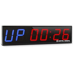 Capital Sports Timeter Timer - hronometrs ar 10cm LED cipariem, intervāla taimeris ar signāla toni, individuāli programmējams, piemērots stiprināšanai pie sienas, 6 cipari, 5 režīmi, tips: 2.0, melns