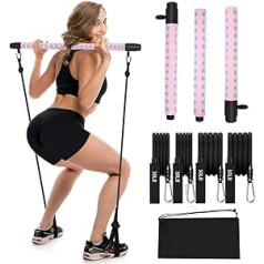 Adjustable Pilates Bar Kit with 4 Resistance Bands, Portable Pilates Bar for Home Training, Adjustable Pilates Bar for Gym