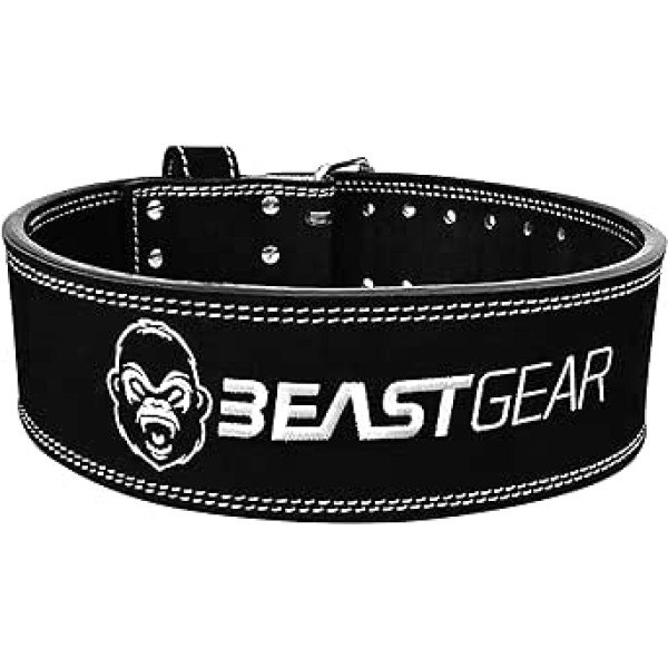 Beast Gear - PowerBelt - Premium Pauerliftinga Josta ar Double Pin sprādzi - 10,2 cm x 10 mm Nubuck Leather Power Sports Svara celšanas Josta Kniedes josta