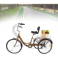 24 Inch Tricycle for Adults, Bicycle for Seniors with Storage Basket, 3 Wheel Bicycle, 6 Gears, Shopping Bicycle with Basket