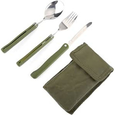 Camping Cutlery, Stainless Steel Outdoor Folding Spoon Knife Cutlery Set Travel Cutlery Set for Camping Picnic Travel Flatware Cutlery